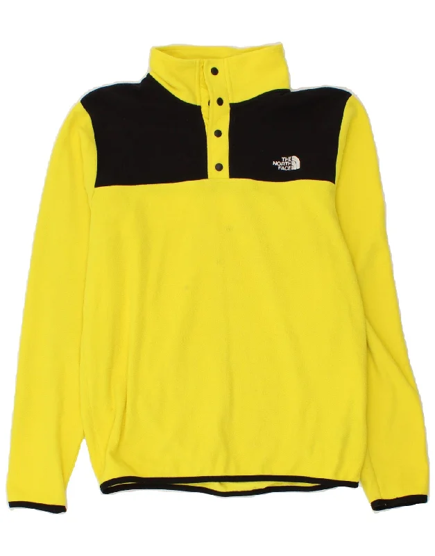 THE NORTH FACE Mens Button Neck Fleece Jumper Small Yellow Colourblock