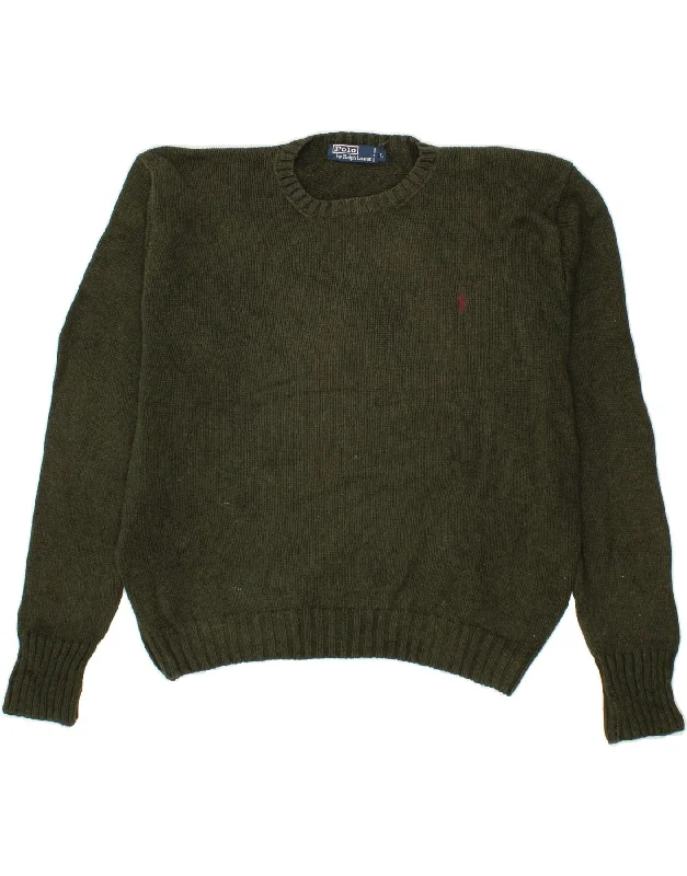 POLO RALPH LAUREN Mens Crew Neck Jumper Sweater Large Khaki Cotton