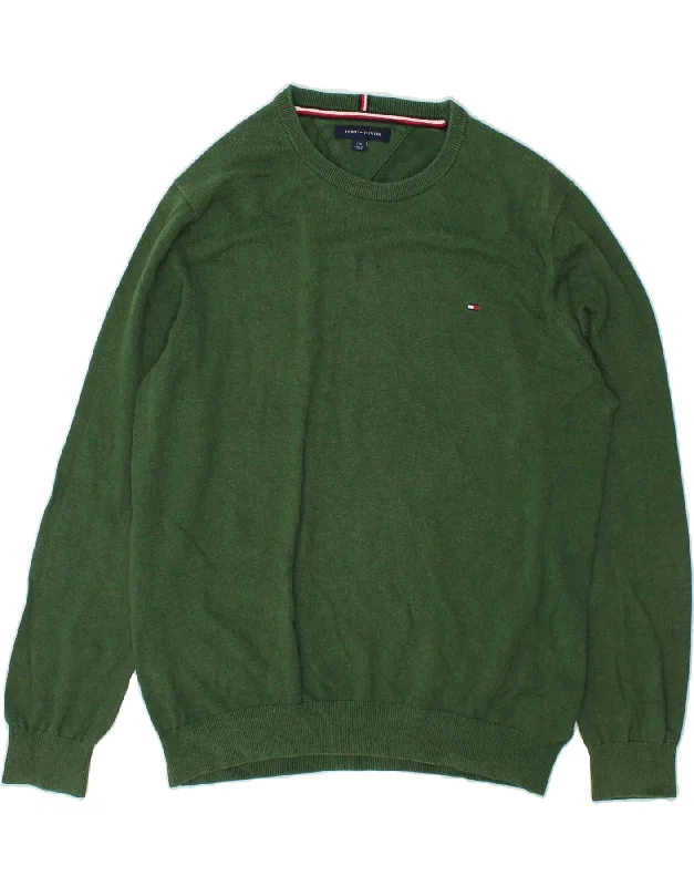 TOMMY HILFIGER Mens Crew Neck Jumper Sweater Large Green Cotton