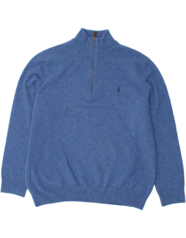 RALPH LAUREN Mens Zip Neck Jumper Sweater 2XL Blue