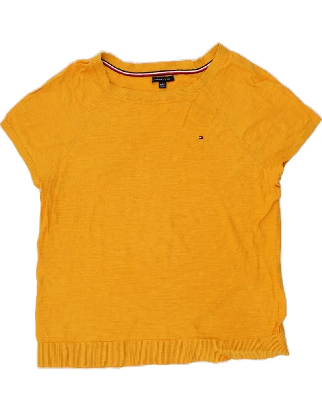 TOMMY HILFIGER Womens Boat Neck Jumper Sweater UK 18 XL Yellow Cotton