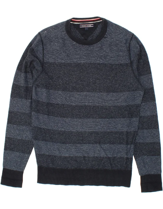 TOMMY HILFIGER Mens Crew Neck Jumper Sweater Small Navy Blue Striped