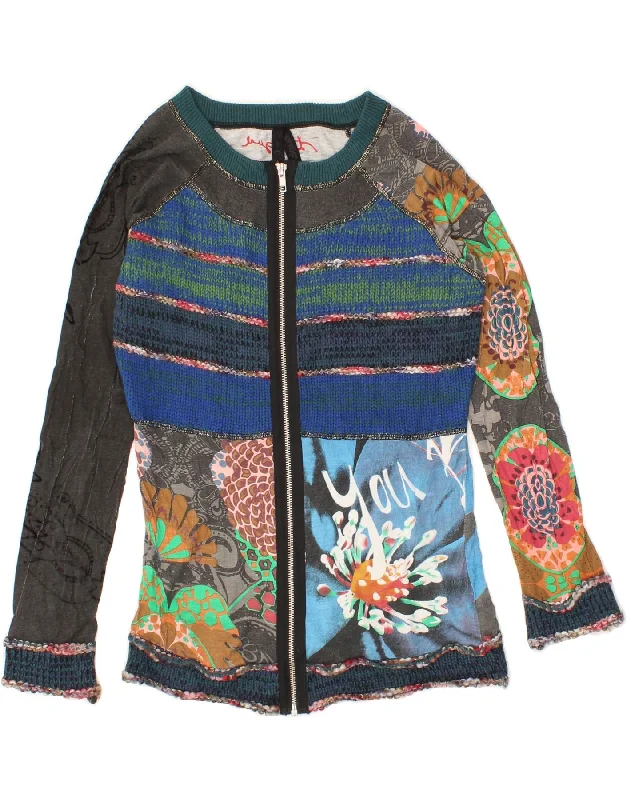 DESIGUAL Womens Cardigan Sweater UK 12 Medium Multicoloured Striped