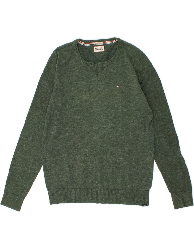 TOMMY HILFIGER Mens Crew Neck Jumper Sweater Large Green