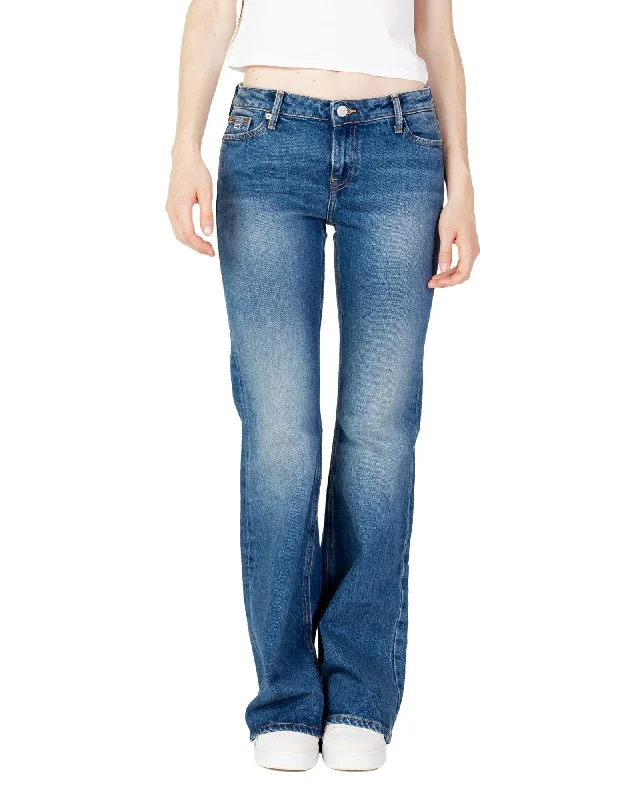 Straight Leg Cotton-Blend Jeans with Zip and Button Fastening