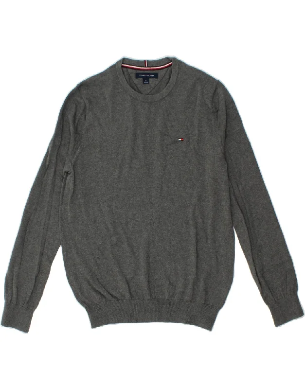 TOMMY HILFIGER Mens Crew Neck Jumper Sweater Medium Grey Cotton