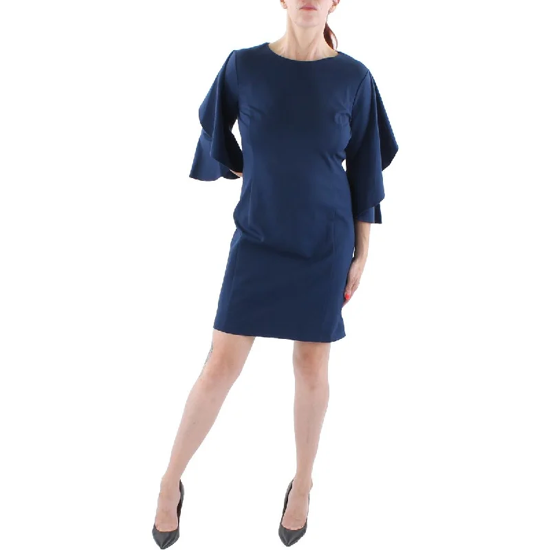 Womens Ponte Ruffle Mini Dress