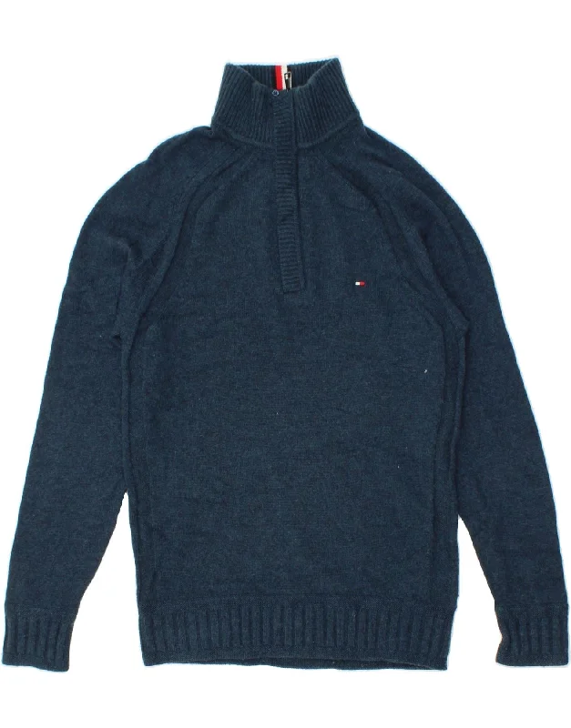 TOMMY HILFIGER Mens Zip Neck Jumper Sweater Small Blue Wool