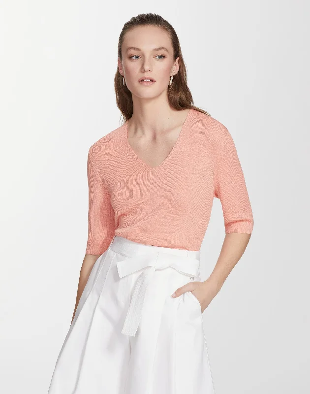 Finespun Voile Rib V-Neck Pullover Sweater