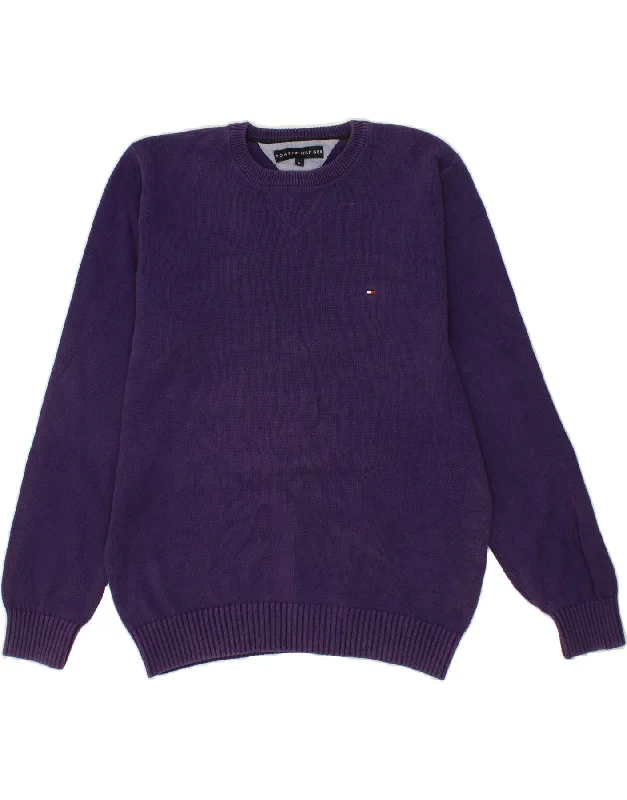 TOMMY HILFIGER Mens Crew Neck Jumper Sweater Medium Purple Cotton