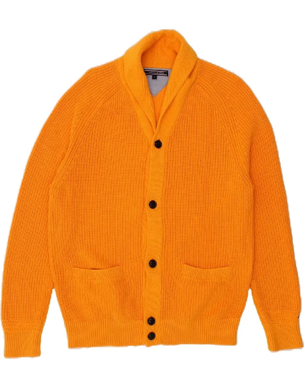 TOMMY HILFIGER Mens Cardigan Sweater Large Orange Cotton