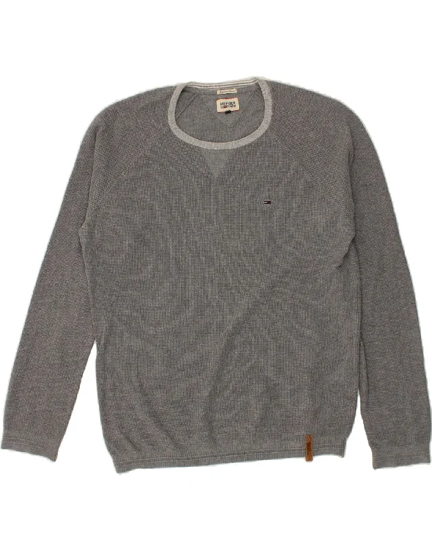 TOMMY HILFIGER Mens Crew Neck Jumper Sweater Large Grey Cotton