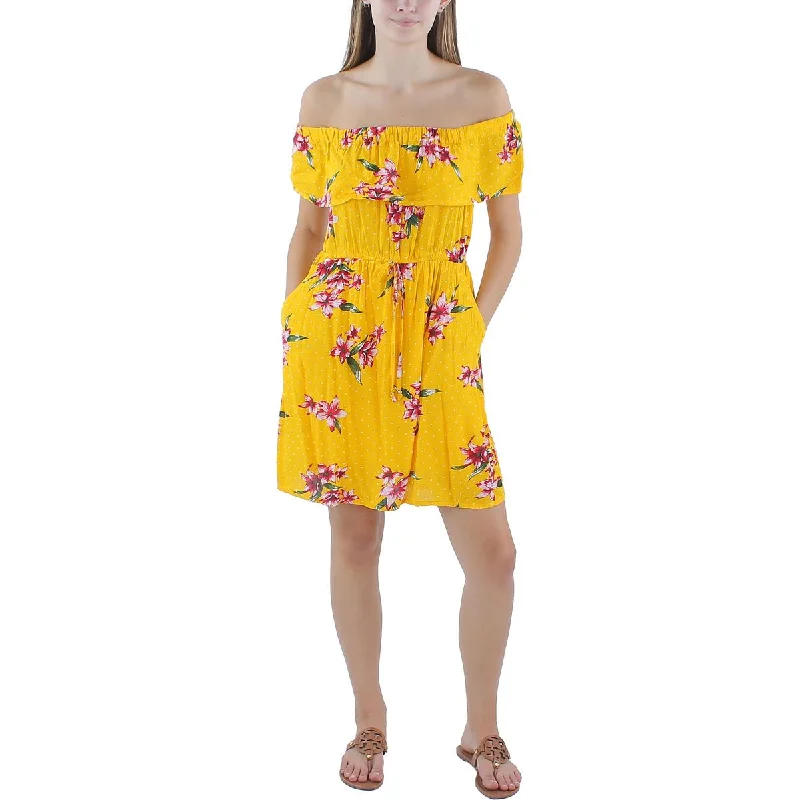 Womens Floral Off The Shoulder Mini Dress