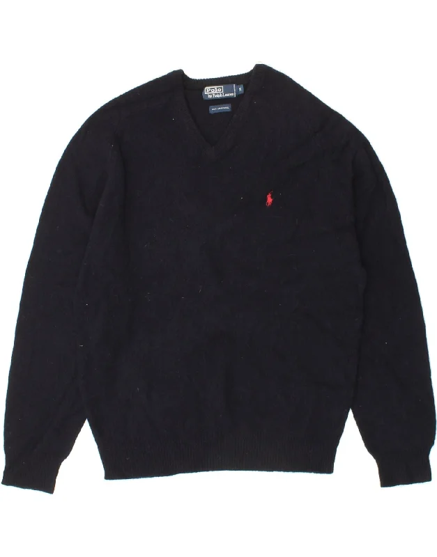 POLO RALPH LAUREN Mens V-Neck Jumper Sweater Medium Navy Blue