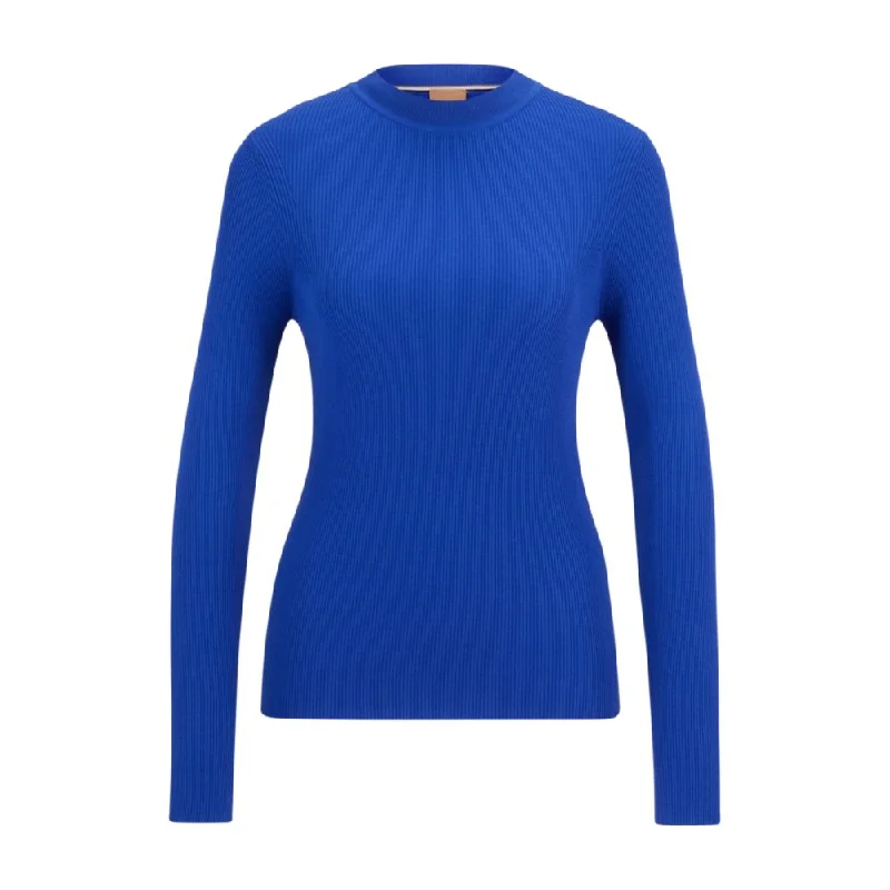 Crew-neck ribbed sweater in stretch fabric