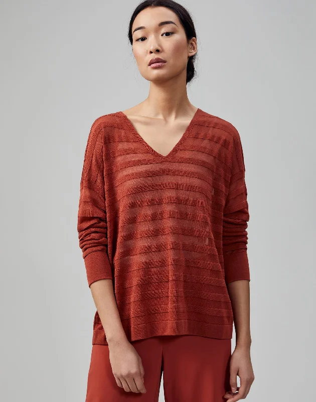 Finespun Voile Sheer Stripe V-Neck Sweater