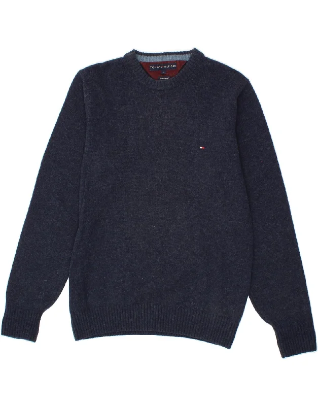 TOMMY HILFIGER Mens Crew Neck Jumper Sweater Medium Navy Blue Lambswool