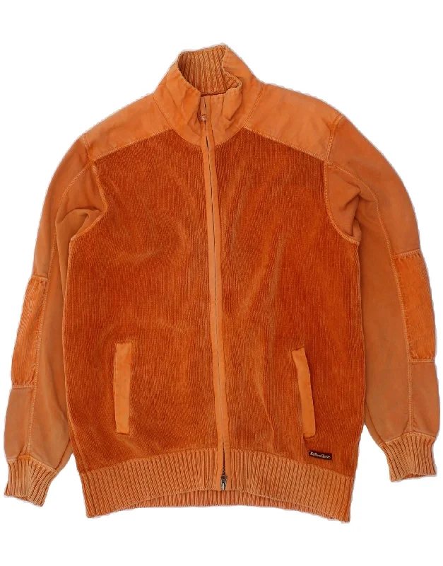 MARLBORO CLASSICS Mens Cardigan Sweater Medium Orange Cotton