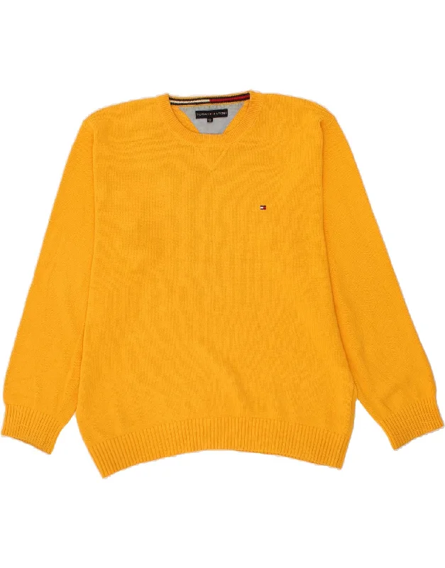 TOMMY HILFIGER Mens Crew Neck Jumper Sweater 2XL Yellow Cotton