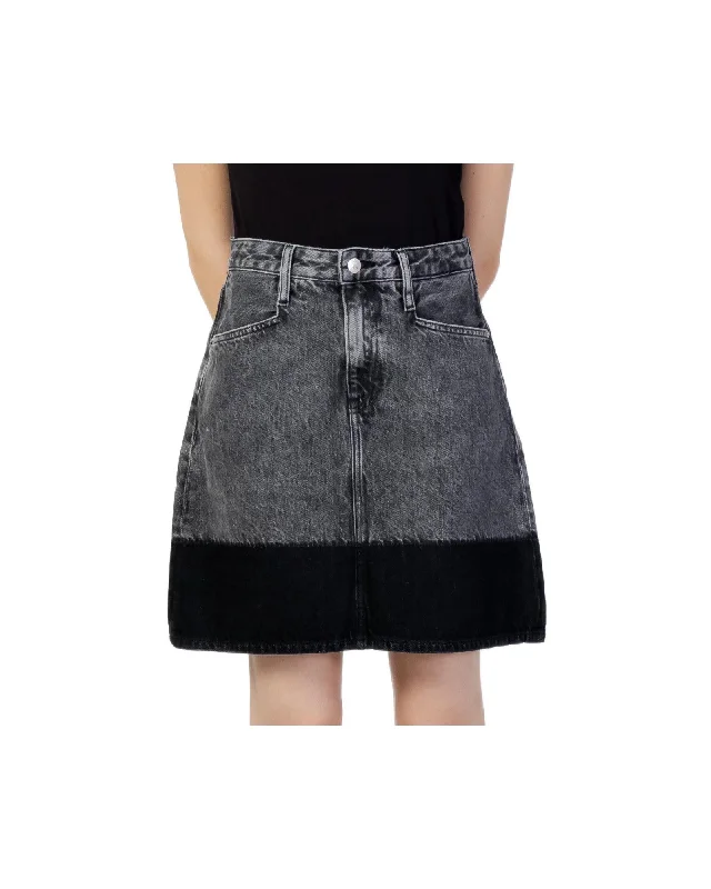 Calvin Klein Jeans Women's Distressed Denim A-Line Skirt  Calvin Klein Jeans A-Line Denim Skirt with Patch Details  Calvin Klein Jeans Black Denim Skirt with Distressed and Patch Design