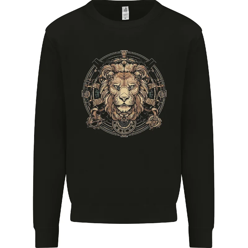 A Lions Head on a Timepiece Shield Mens Sweatshirt Jumper