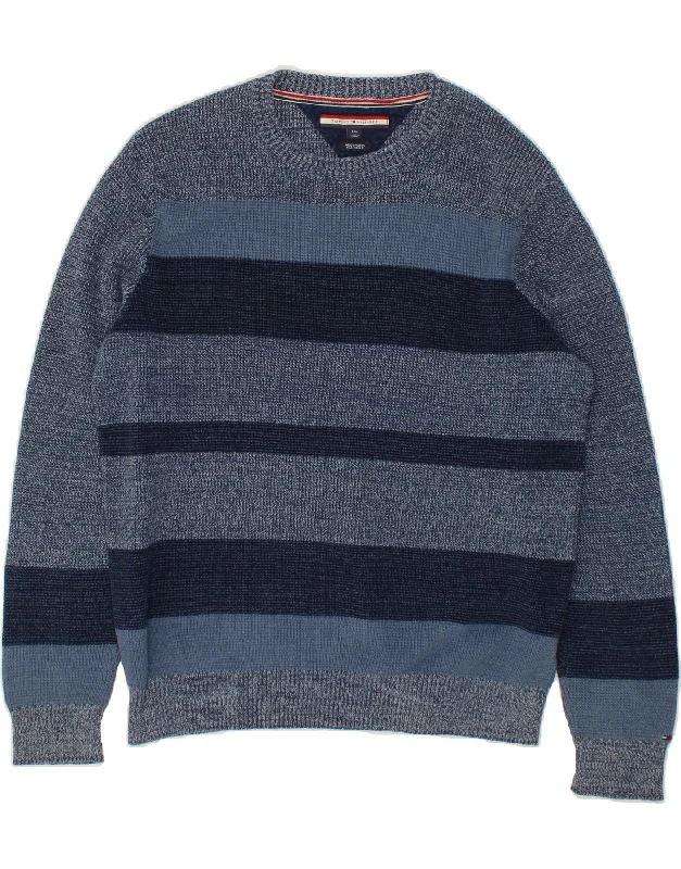 TOMMY HILFIGER Mens Crew Neck Jumper Sweater Large Navy Blue Striped