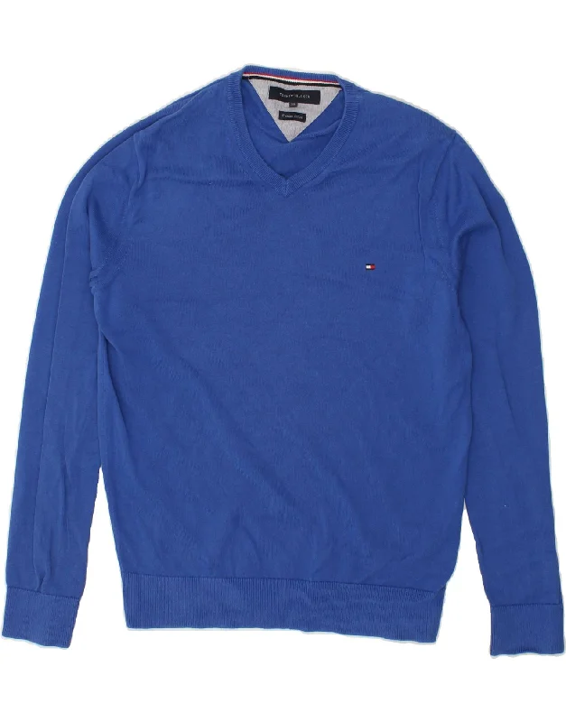 TOMMY HILFIGER Mens V-Neck Jumper Sweater 2XL Blue Cotton