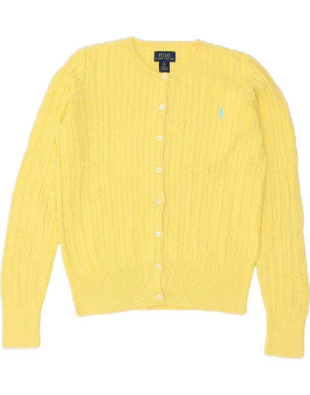 POLO RALPH LAUREN Girls Cardigan Sweater 15-16 Years XL Yellow Cotton