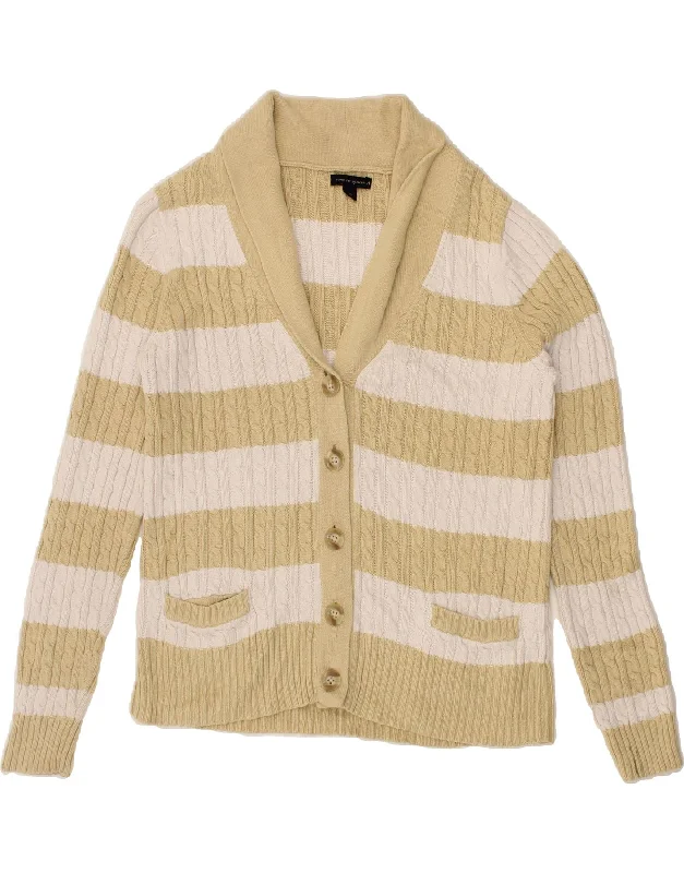 TOMMY HILFIGER Womens Cardigan Sweater UK 14 Large Beige Striped Cotton