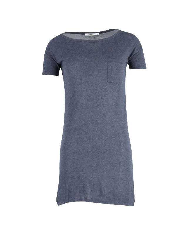 T by Alexander Wang Scoop Neck Mini Dress in Blue Rayon