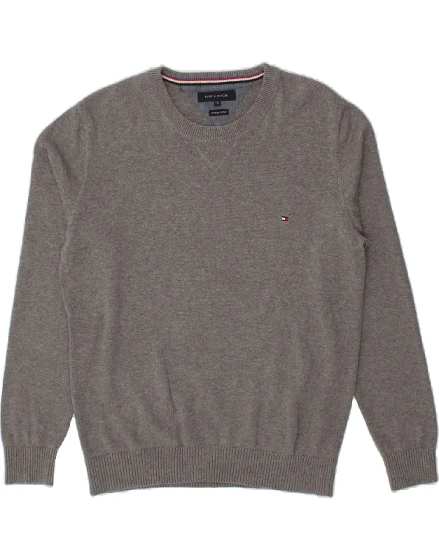 TOMMY HILFIGER Mens Crew Neck Jumper Sweater 2XL Grey Flecked Cotton