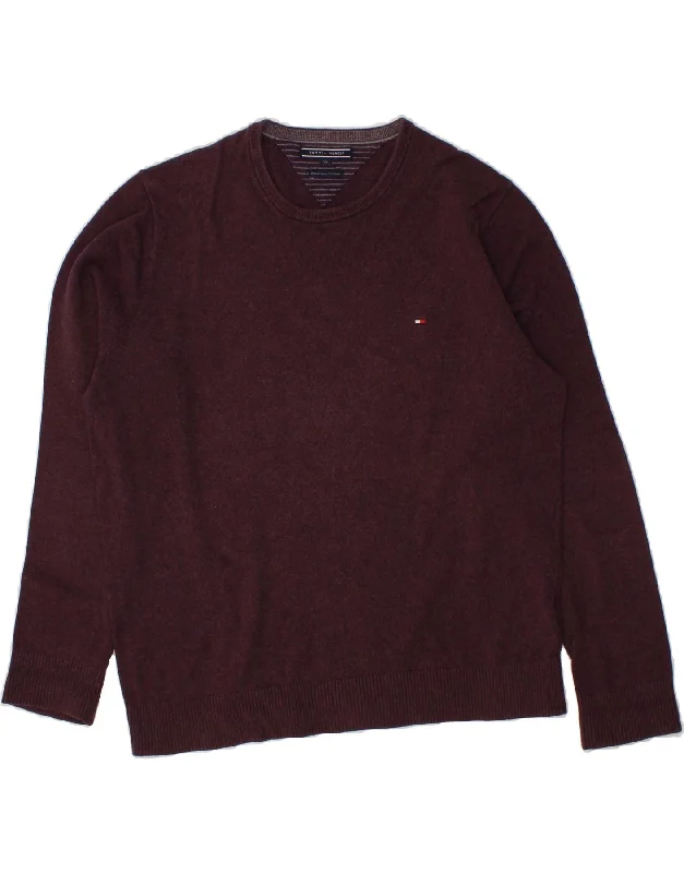 TOMMY HILFIGER Mens Crew Neck Jumper Sweater XL Burgundy Cotton