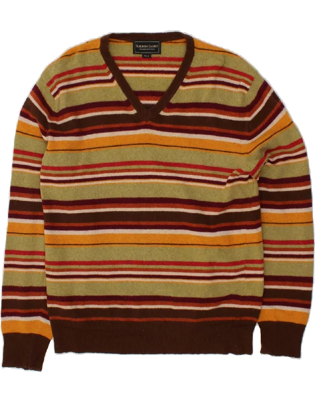 MARLBORO CLASSICS Mens V-Neck Jumper Sweater Medium Multicoloured Striped