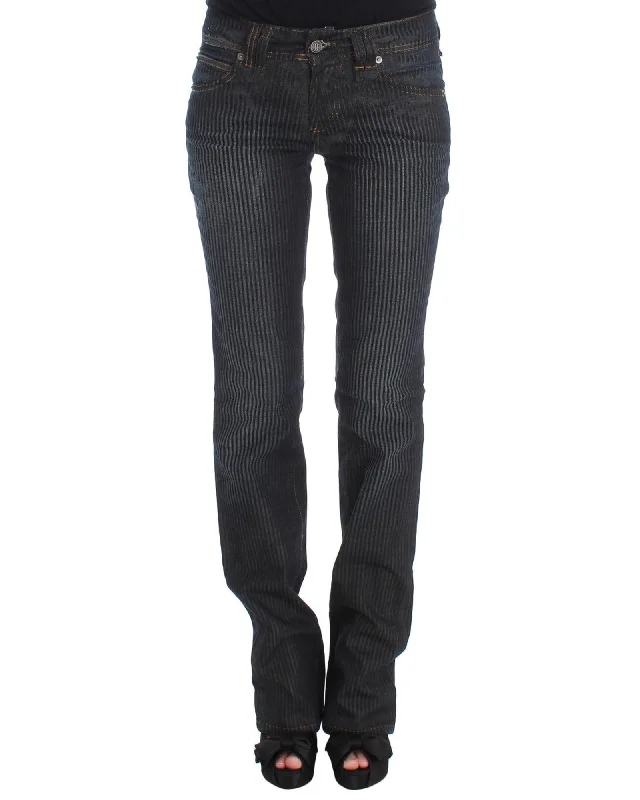 Straight Leg Pinstriped Jeans with Slim Fit Bootcut Design