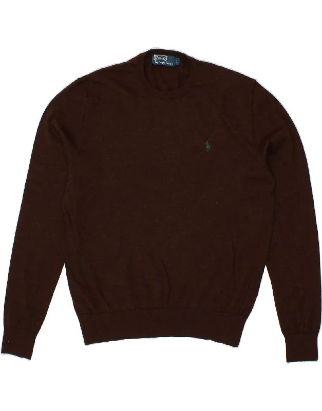 POLO RALPH LAUREN Mens Crew Neck Jumper Sweater Large Brown Wool