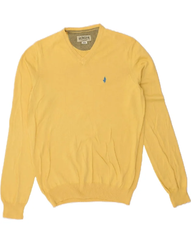 MARLBORO CLASSICS Mens V-Neck Jumper Sweater Medium Yellow Cotton