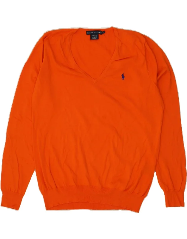 RALPH LAUREN Womens V-Neck Jumper Sweater UK 18 XL Orange Cotton