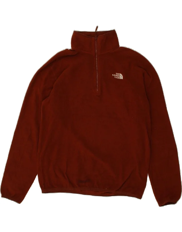 THE NORTH FACE Mens Zip Neck Fleece Jumper Medium Maroon Polyester