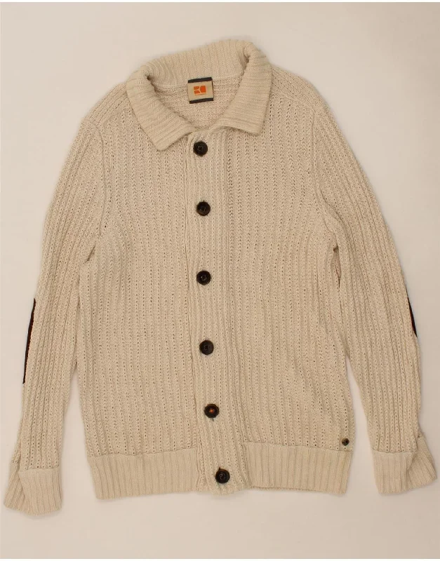 HUGO BOSS Mens Cardigan Sweater Large Beige Cotton