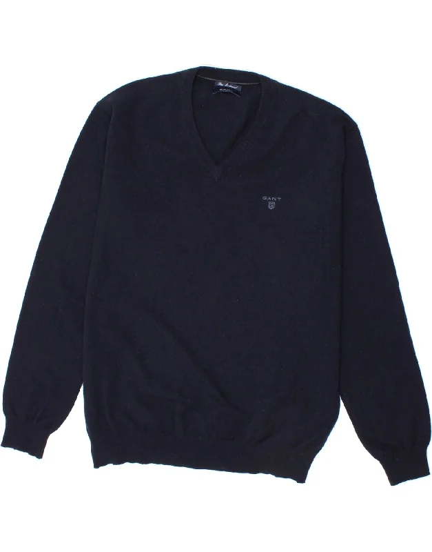 GANT Mens V-Neck Jumper Sweater XL Navy Blue Lambswool