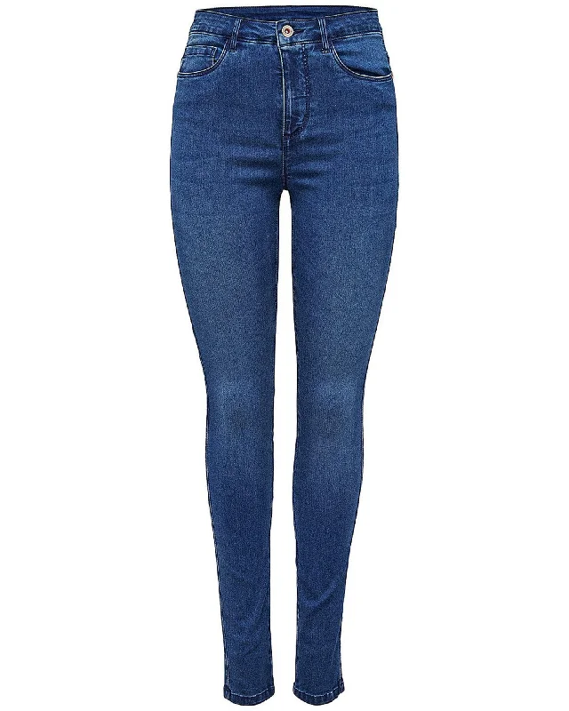 High Waist Skinny Jeans with Zip and Button Fastening