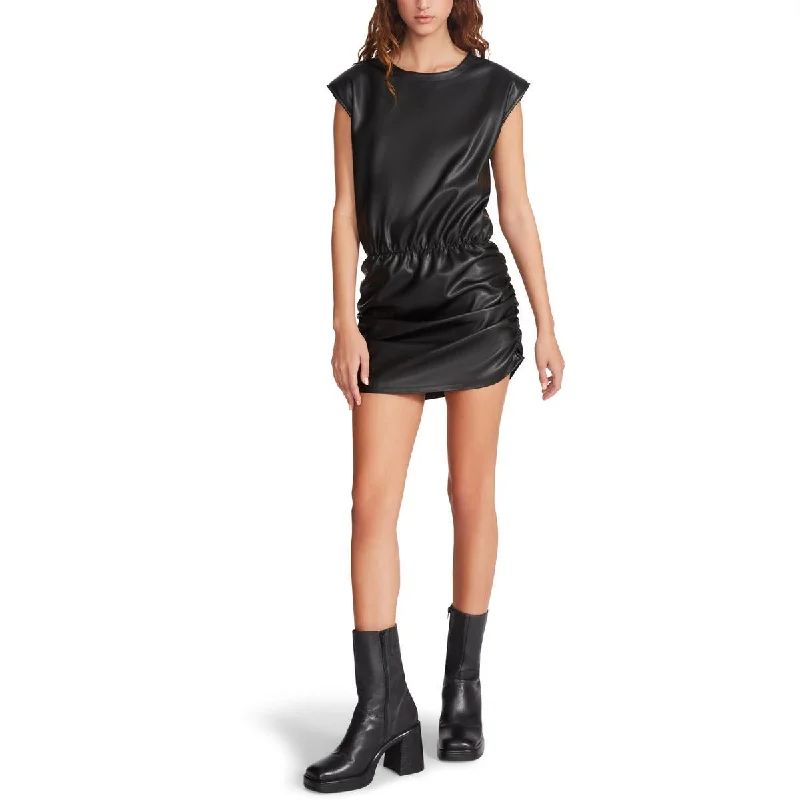 Muscle Womens Faux Leather Ruched Mini Dress