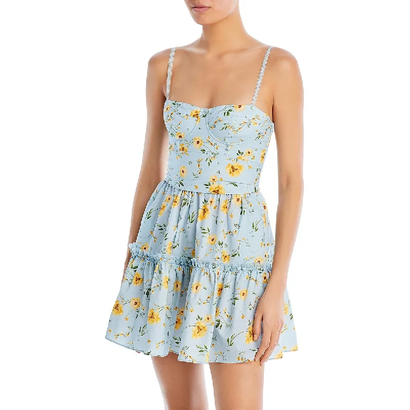 Womens Bustier Floral Print Mini Dress