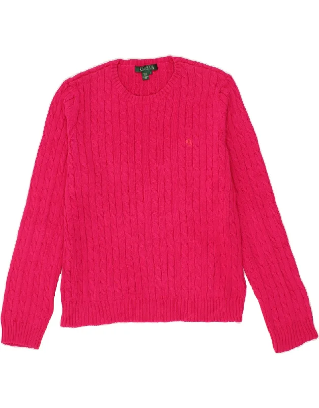 RALPH LAUREN Womens Crew Neck Jumper Sweater UK 16 Large Pink Cotton