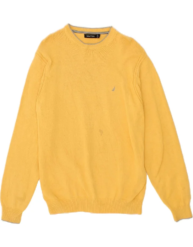 NAUTICA Mens Crew Neck Jumper Sweater Large Yellow Cotton