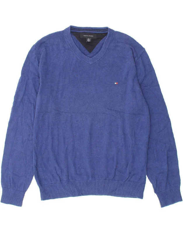 TOMMY HILFIGER Mens V-Neck Jumper Sweater Large Blue