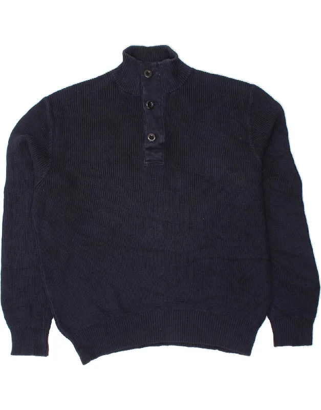 POLO RALPH LAUREN Mens Button Neck Jumper Sweater Large Navy Blue Cotton