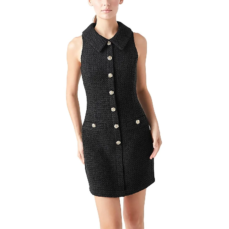 Womens Collared Tweed Mini Dress