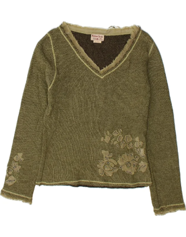 MARLBORO CLASSICS Womens V-Neck Jumper Sweater UK 20 2XL Green Floral