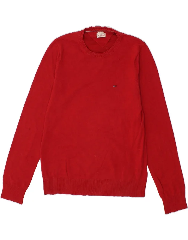 TOMMY HILFIGER Mens Crew Neck Jumper Sweater Medium Red Cotton